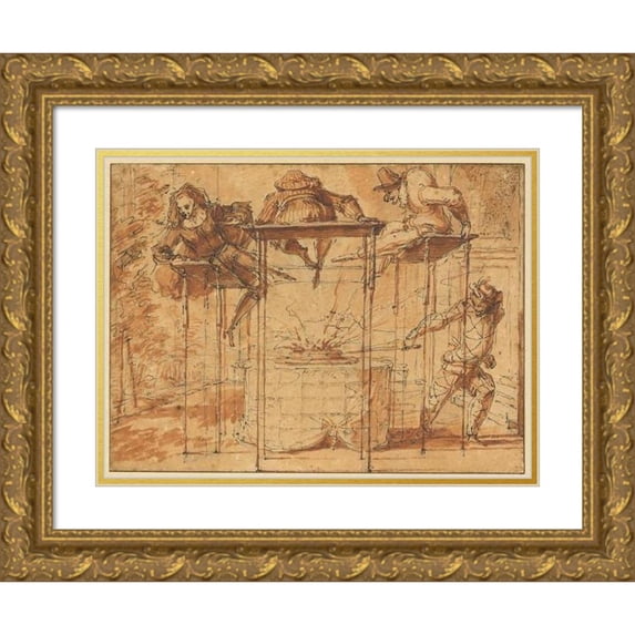 Claude Gillot 24x19 Gold Ornate Framed and Double Matted Museum Art Print Titled - Harlequin Spirit Follet; the Comedian's Revast (C. 1700-1715)