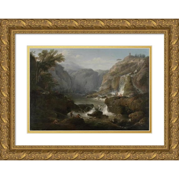 Claude-Joseph Vernet 18x14 Gold Ornate Wood Frame and Double Matted Museum Art Print Titled - The Waterfalls at Tivoli (1737)