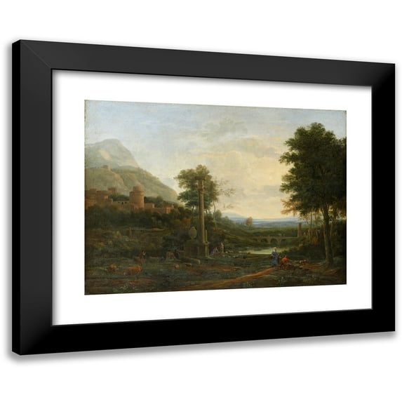 Claude Lorrain 14x11 Black Modern Framed Museum Art Print Titled - Landscape with a Column and Figures