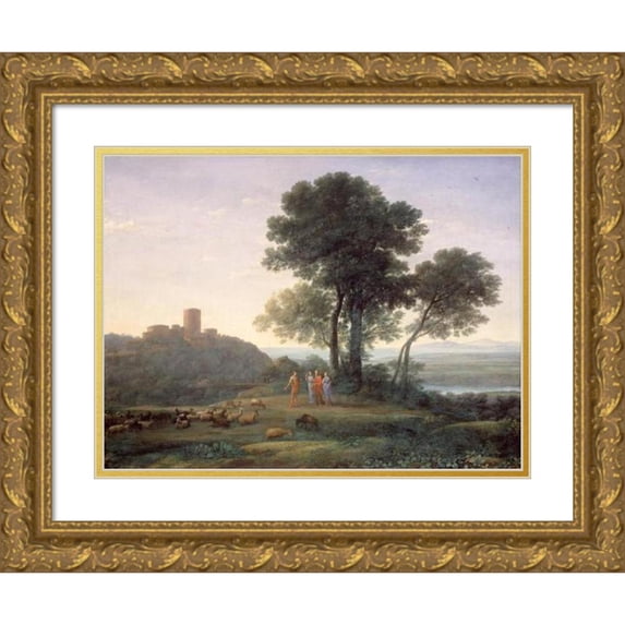 Claude Lorrain 14x12 Gold Ornate Wood Frame and Double Matted Museum Art Print Titled - Jacob with Laban and His Daughters
