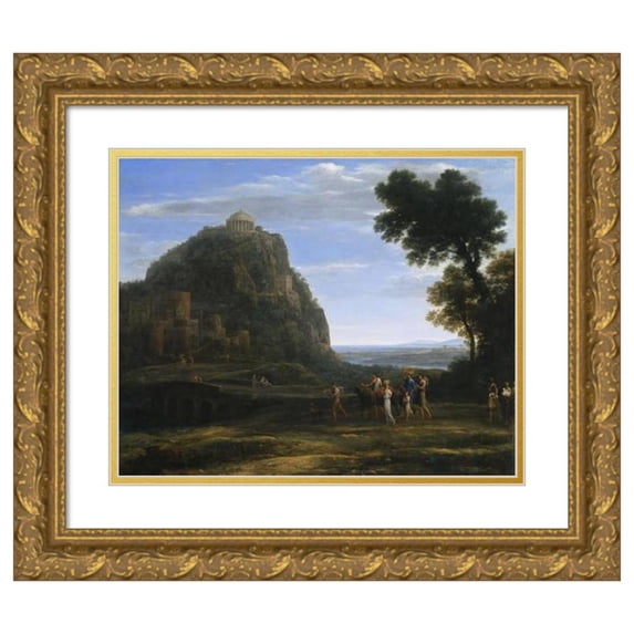 Claude Lorrain 14x12 Gold Ornate Wood Frame and Double Matted Museum Art Print Titled - View of Delphi with a Procession (1673)