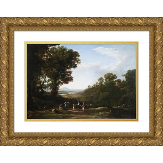 Claude Lorrain 18x13 Gold Ornate Wood Frame and Double Matted Museum Art Print Titled - Villagers Dancing (1630s)