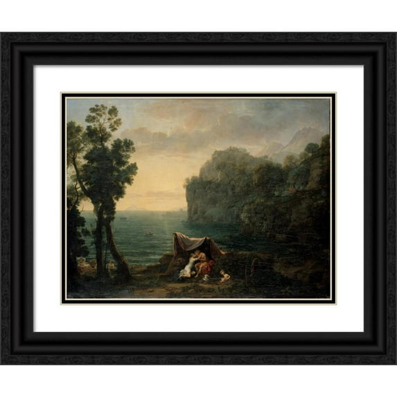 Claude Lorrain 24x19 Black Ornate Framed Double Matted Museum Art Print Titled: Landscape with Acis and Galatea (1657)