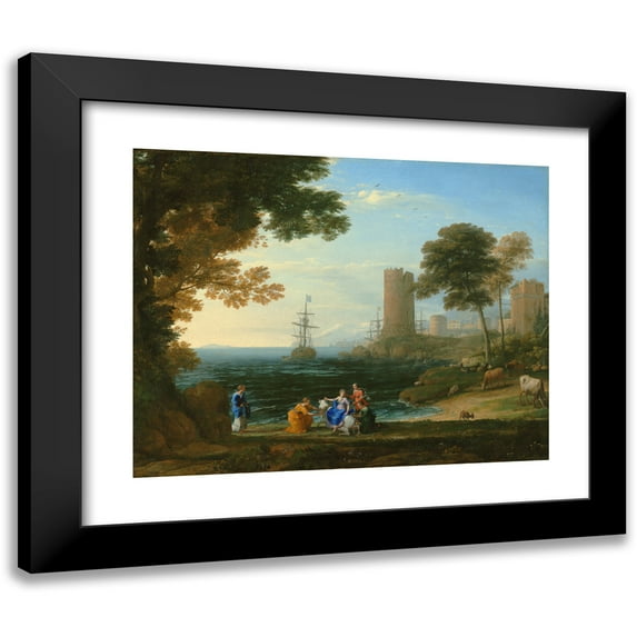 Claude Lorrain 24x20 Black Modern Framed Museum Art Print Titled - Coast View with the Abduction of Europa (1645)