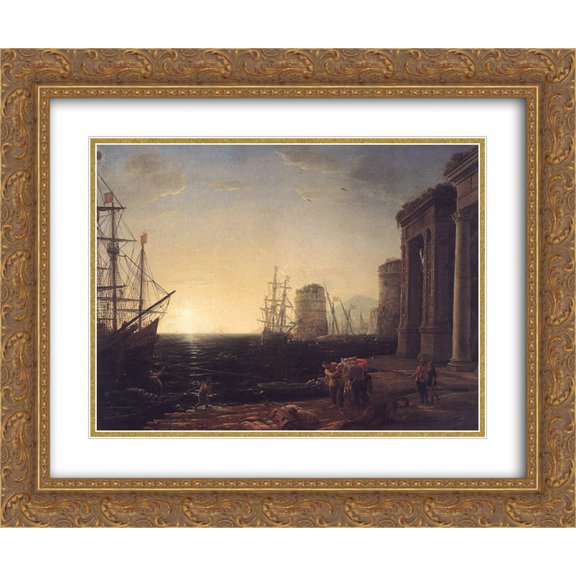 Claude Lorrain 2x Matted 24x20 Gold Ornate Framed Art Print 'Harbour Scene at Sunset'