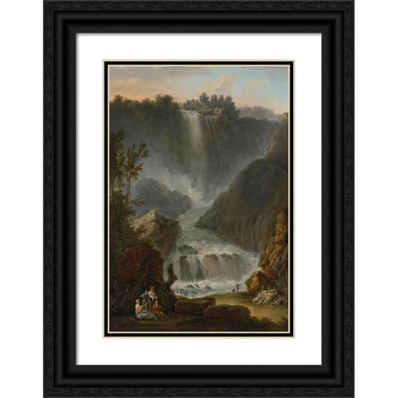 Claude-Louis Châtelet 13x18 Black Ornate Wood Framed Double Matted Museum Art Print Titled - View of the Cascade Del Marmore Near Terni