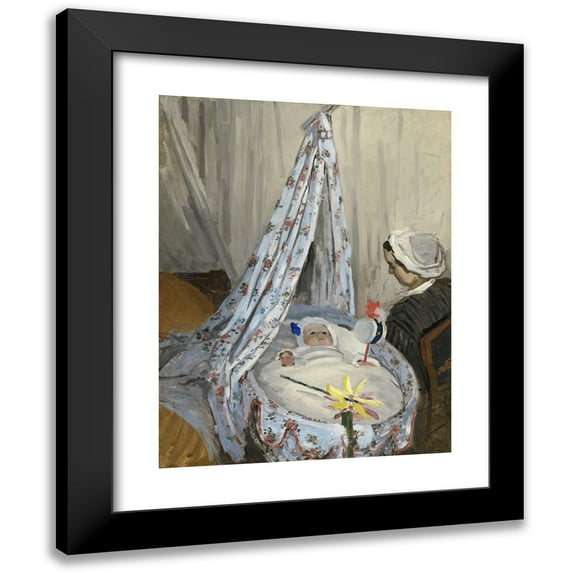 Claude Monet 12x14 Black Modern Framed Museum Art Print Titled - The Cradle - Camille with the Artist's Son Jean (1867)