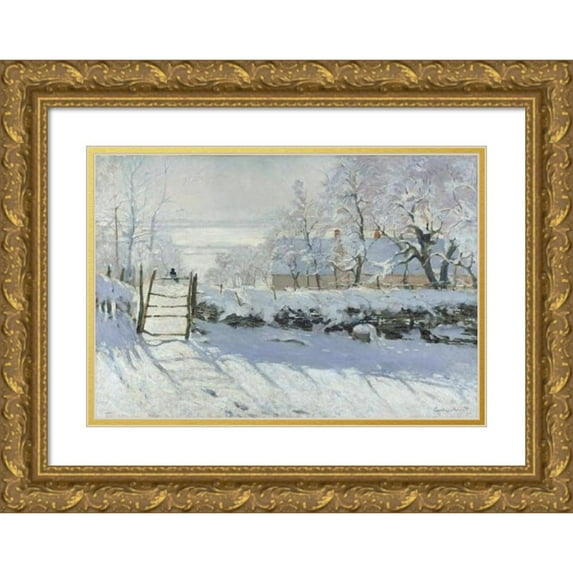 Claude Monet 14x11 Gold Ornate Wood Frame and Double Matted Museum Art Print Titled - The Magpie (1868 - 1869)
