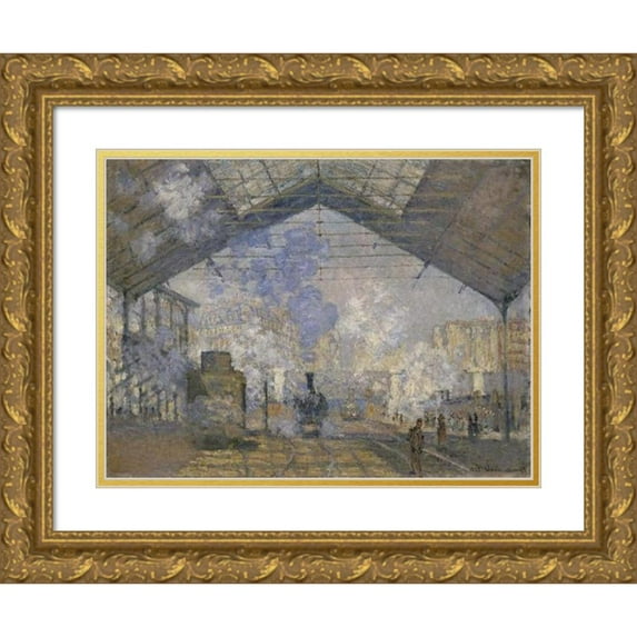 Claude Monet 14x11 Gold Ornate Wood Frame and Double Matted Museum Art Print Titled - The Saint-Lazare Station (1877)