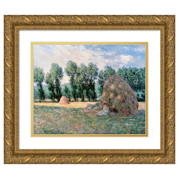 Claude Monet 14x12 Gold Ornate Wood Frame and Double Matted Museum Art Print Titled - Haystacks (1885)