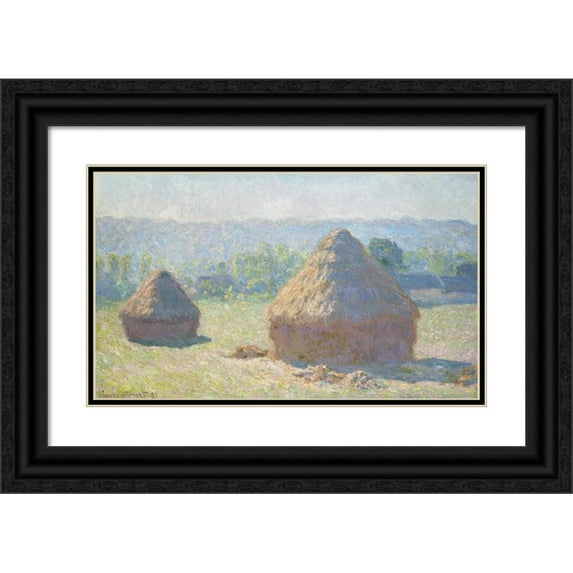 Claude Monet 18x12 Black Ornate Wood Framed Double Matted Museum Art Print Titled - Haystacks, End of Summer (1891)