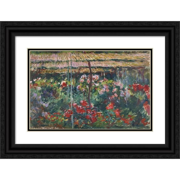 Claude Monet 18x13 Black Ornate Wood Framed Double Matted Museum Art Print Titled - Peony Garden (1887)
