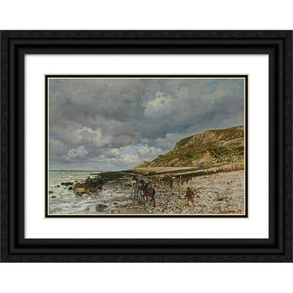 Claude Monet 18x14 Black Ornate Wood Framed Double Matted Museum Art Print Titled - Horses at Pointe De La Heve (1864)