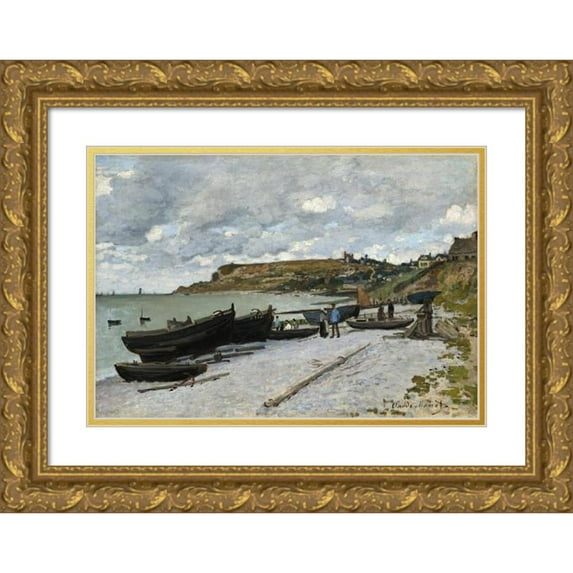 Claude Monet 18x14 Gold Ornate Wood Frame and Double Matted Museum Art Print Titled - Sainte-Adresse (1867)