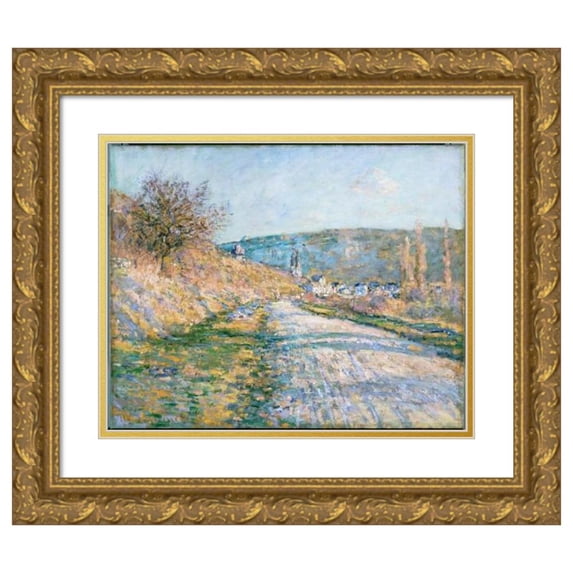 Claude Monet 18x15 Gold Ornate Wood Frame and Double Matted Museum Art Print Titled - The Road to Vetheuil (1879)