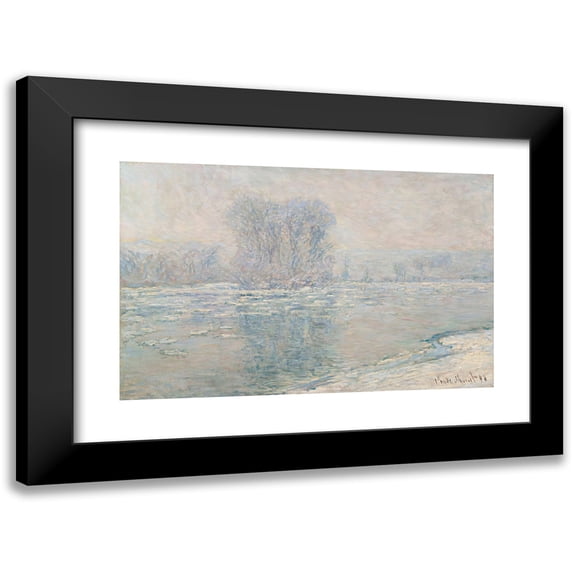 Claude Monet 24x17 Black Modern Framed Museum Art Print Titled - Ice Cubes, White Effect (1893)