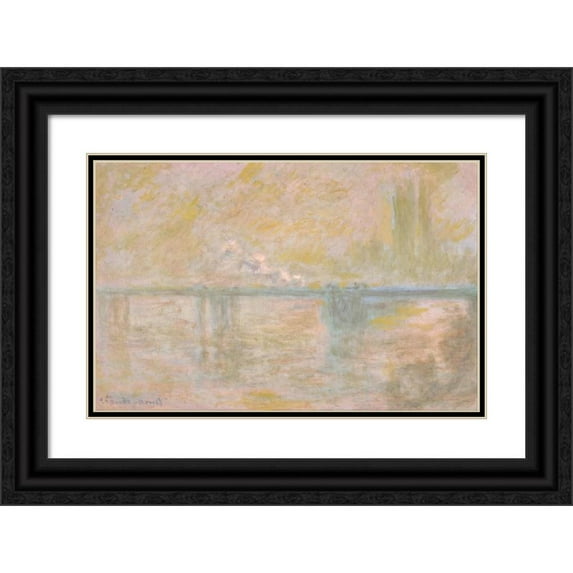 Claude Monet 24x17 Black Ornate Framed Double Matted Museum Art Print Titled: Charing-Cross Bridge in London (circa 1902)