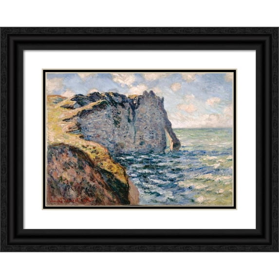 Claude Monet 24x18 Black Ornate Framed Double Matted Museum Art Print Titled: The Cliff of Aval, Etretat (1885)