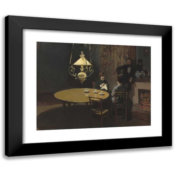 Claude Monet 24x20 Black Modern Framed Museum Art Print Titled - Interior, After Dinner (1868-1869)