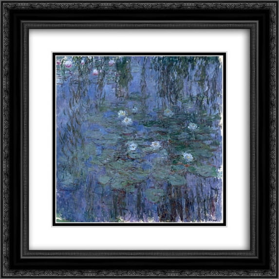 Claude Monet 2x Matted 20x20 Black Ornate Framed Art Print 'Water Lilies'