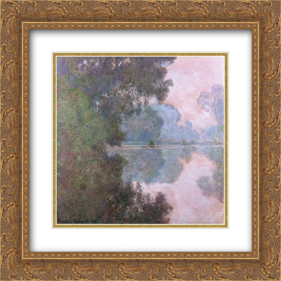 Claude Monet 2x Matted 20x20 Gold Ornate Framed Art Print 'Morning on the Seine, near Giverny'