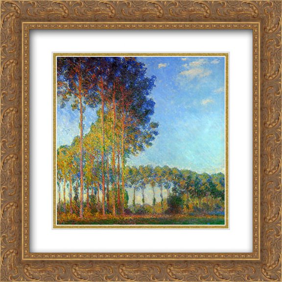 Claude Monet 2x Matted 20x20 Gold Ornate Framed Art Print 'Poplars on the Banks of the River Epte, Seen from the Marsh'