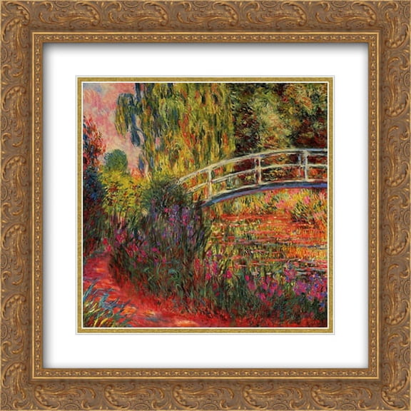 Claude Monet 2x Matted 20x20 Gold Ornate Framed Art Print 'The Japanese Bridge (The Water-Lily Pond, Water Irises)'