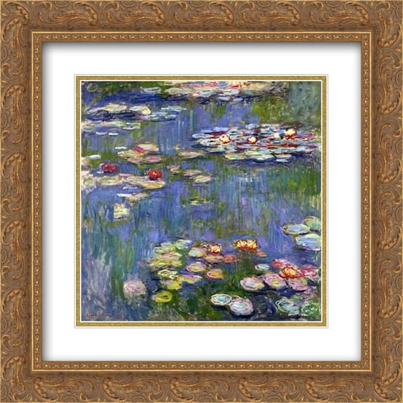 Claude Monet 2x Matted 20x20 Gold Ornate Framed Art Print 'Water Lilies'