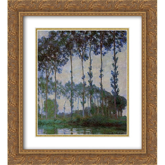 Claude Monet 2x Matted 20x22 Gold Ornate Framed Art Print 'Poplars on the Banks of the River Epte, Overcast Weather'