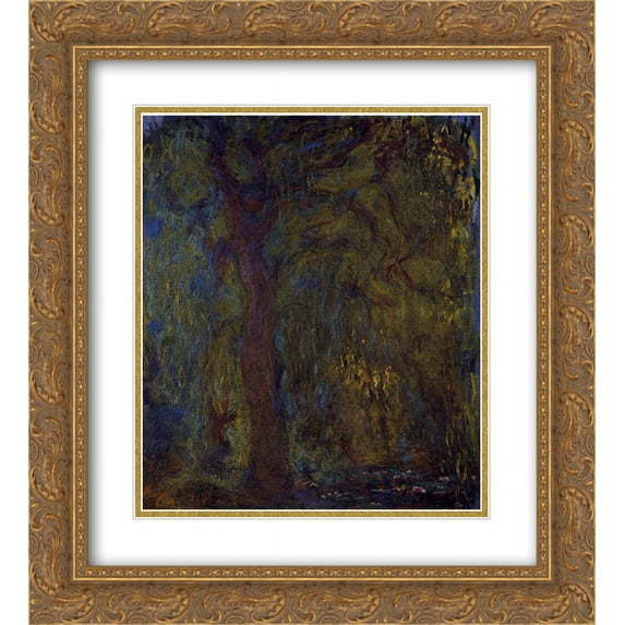 Claude Monet 2x Matted 20x22 Gold Ornate Framed Art Print 'Weeping Willow'