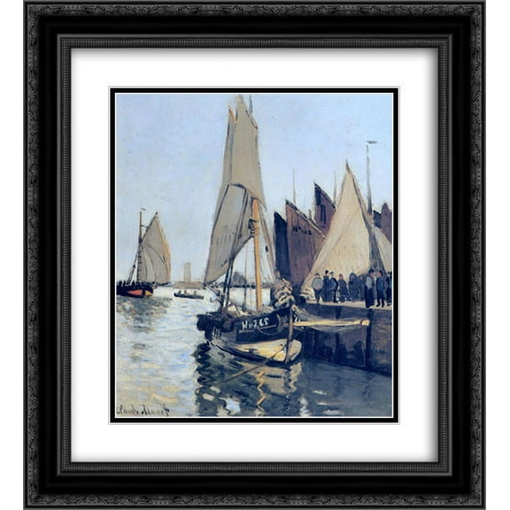 Claude Monet 2x Matted 20x24 Black Ornate Framed Art Print 'Sailing Boats at Honfleur'