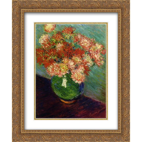Claude Monet 2x Matted 20x24 Gold Ornate Framed Art Print 'Vase of Chrysanthemums'