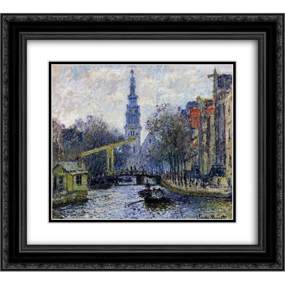 Claude Monet 2x Matted 22x20 Black Ornate Framed Art Print 'Canal in Amsterdam'