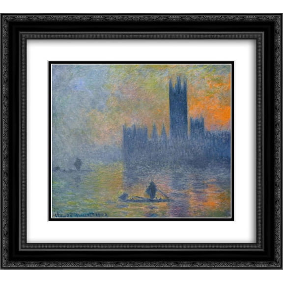 Claude Monet 2x Matted 22x20 Black Ornate Framed Art Print 'Houses of Parliament, Fog Effect'