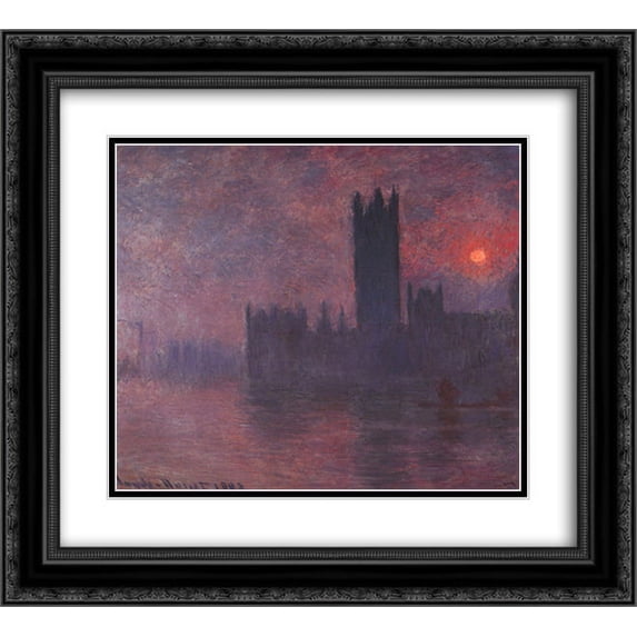 Claude Monet 2x Matted 22x20 Black Ornate Framed Art Print 'London: Houses of Parliament at Sunset'