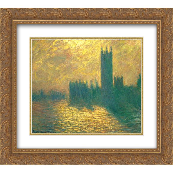 Claude Monet 2x Matted 22x20 Gold Ornate Framed Art Print 'Houses of Parliament'