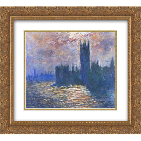 Claude Monet 2x Matted 22x20 Gold Ornate Framed Art Print 'Parliament, Reflections on the Thames'