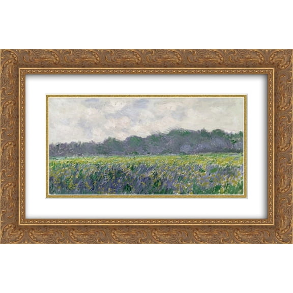 Claude Monet 2x Matted 24x14 Gold Ornate Framed Art Print 'Field of Yellow Irises at Giverny'