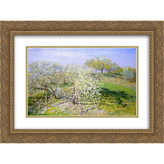 Claude Monet 2x Matted 24x18 Gold Ornate Framed Art Print 'Apple Trees in Bloom'