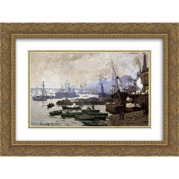 Claude Monet 2x Matted 24x18 Gold Ornate Framed Art Print 'Boats in the Pool of London'