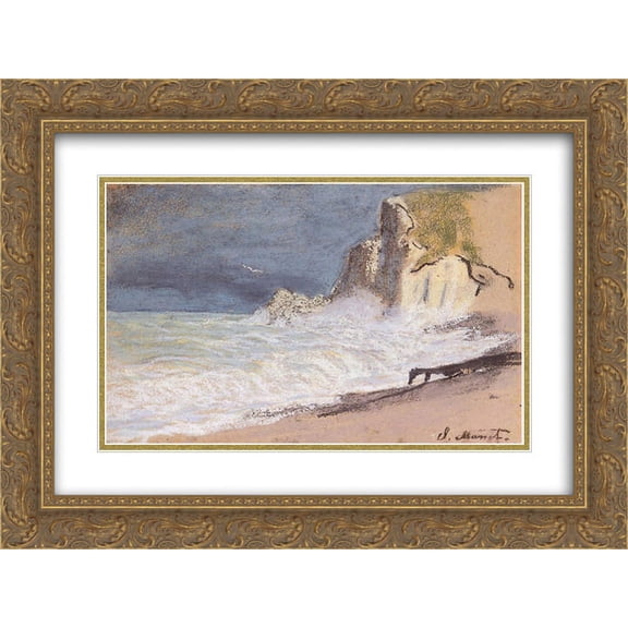 Claude Monet 2x Matted 24x18 Gold Ornate Framed Art Print 'The Manneport, Etretat - Amont Cliff, Rough Weather'