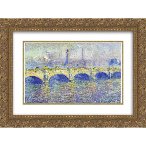 Claude Monet 2x Matted 24x18 Gold Ornate Framed Art Print 'Waterloo Bridge, Effect of the Sun'
