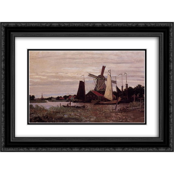 Claude Monet 2x Matted 24x20 Black Ornate Framed Art Print 'A Windmill at Zaandam'