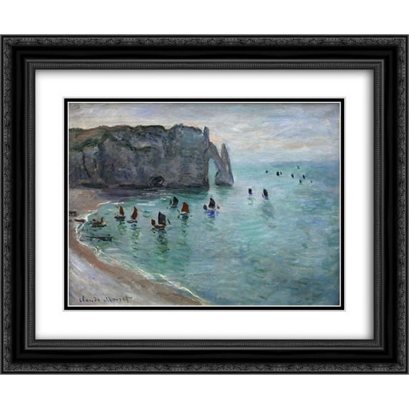 Claude Monet 2x Matted 24x20 Black Ornate Framed Art Print 'Etretat the Aval Door Fishing Boats Leaving the Harbour'