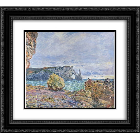 Claude Monet 2x Matted 24x20 Black Ornate Framed Art Print 'Etretat, the Beach and the Porte d'Aval'