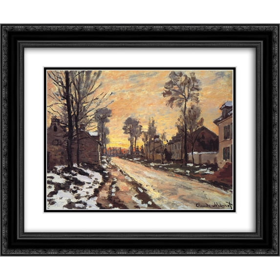 Claude Monet 2x Matted 24x20 Black Ornate Framed Art Print 'Road at Louveciennes, Melting Snow, Sunset'