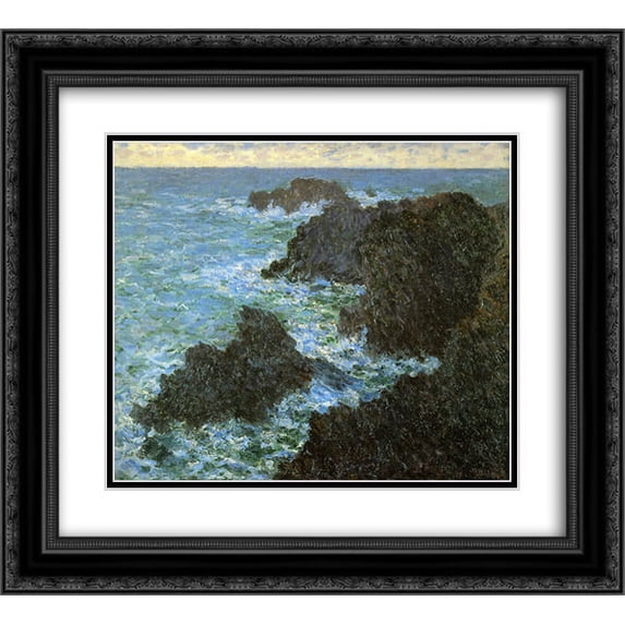 Claude Monet 2x Matted 24x20 Black Ornate Framed Art Print 'The rocks of Belle-Lle'