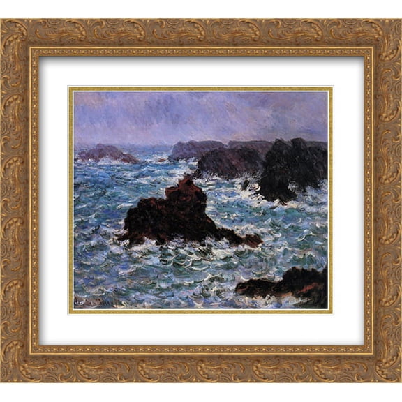 Claude Monet 2x Matted 24x20 Gold Ornate Framed Art Print 'Belle-Ile, Rain Effect'