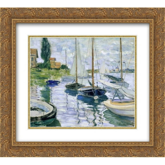 Claude Monet 2x Matted 24x20 Gold Ornate Framed Art Print 'Boats at rest, at Petit-Gennevilliers'