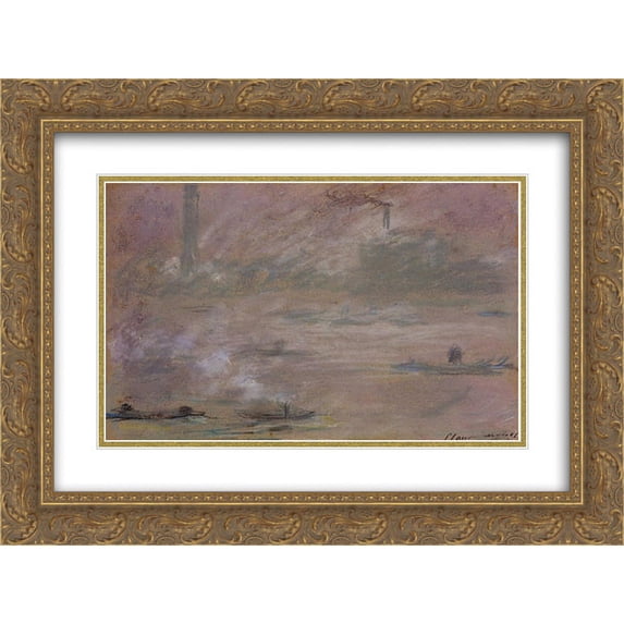 Claude Monet 2x Matted 24x20 Gold Ornate Framed Art Print 'Boats on the Thames, London'